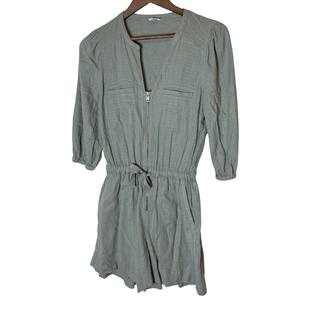 Mary Lawless Lee x Splendid Green Linen Blend Zip Front Romper XS Green